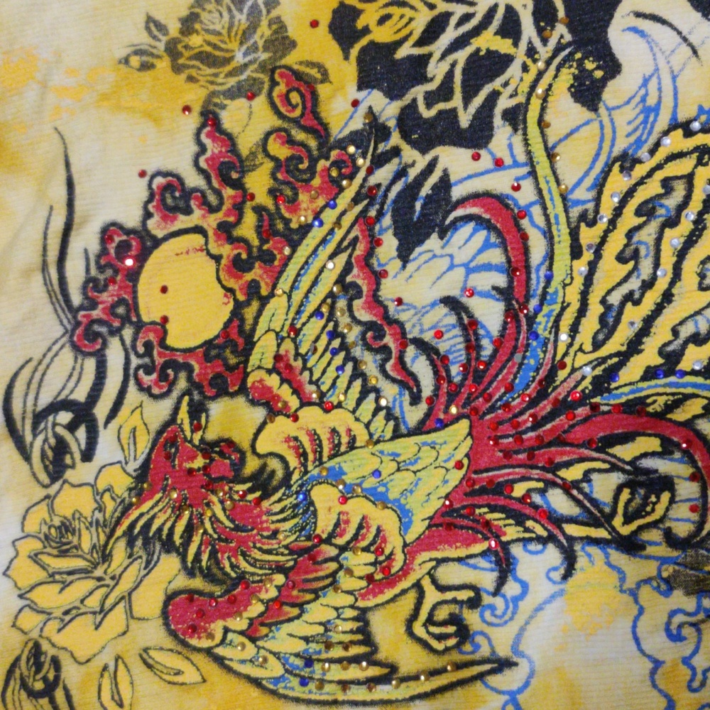 Romeo & Juliet Couture yellow tie-dyed Phoenix shirt Large